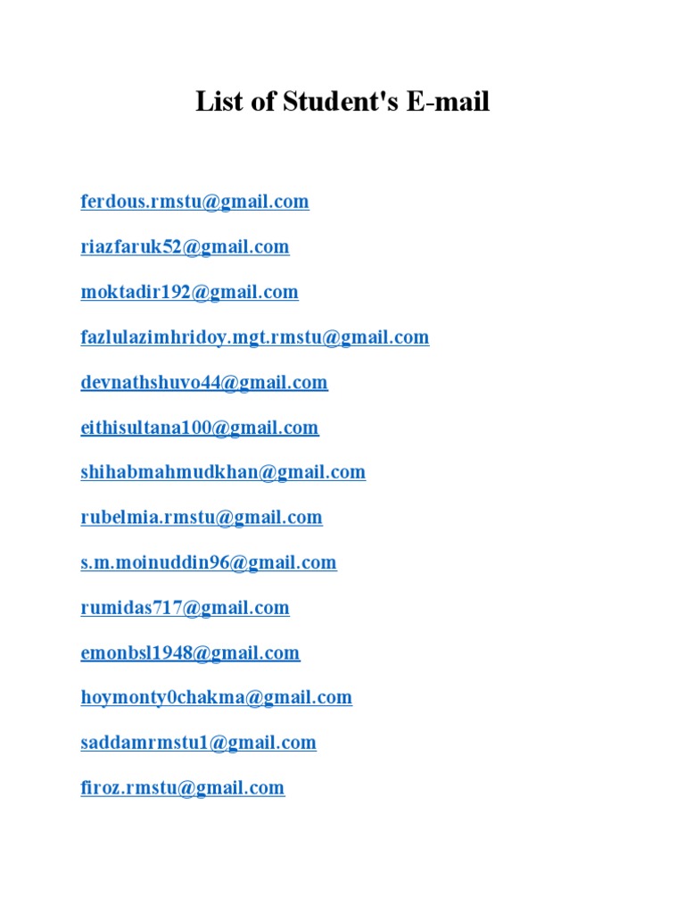 List of Student Email Addresses | PDF