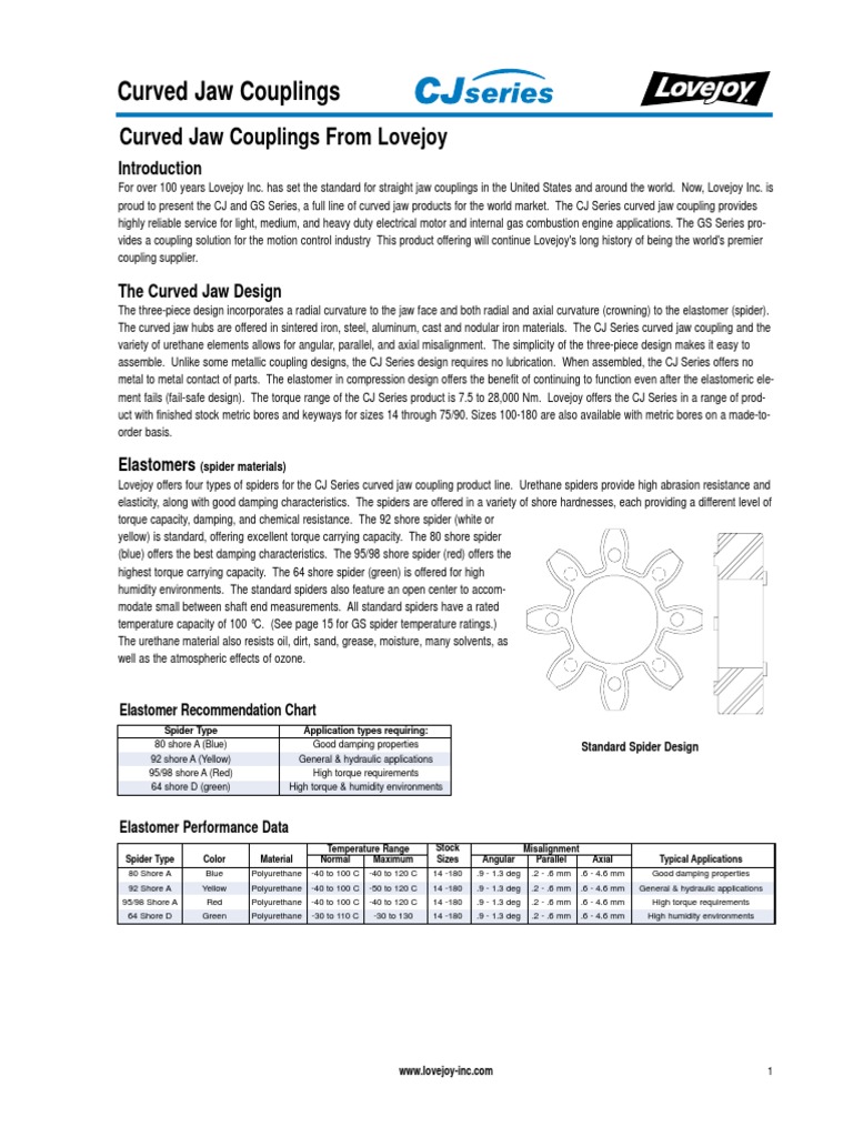 LOVEJOY Curved Jaw Couplings PDF Pump Mechanical Engineering