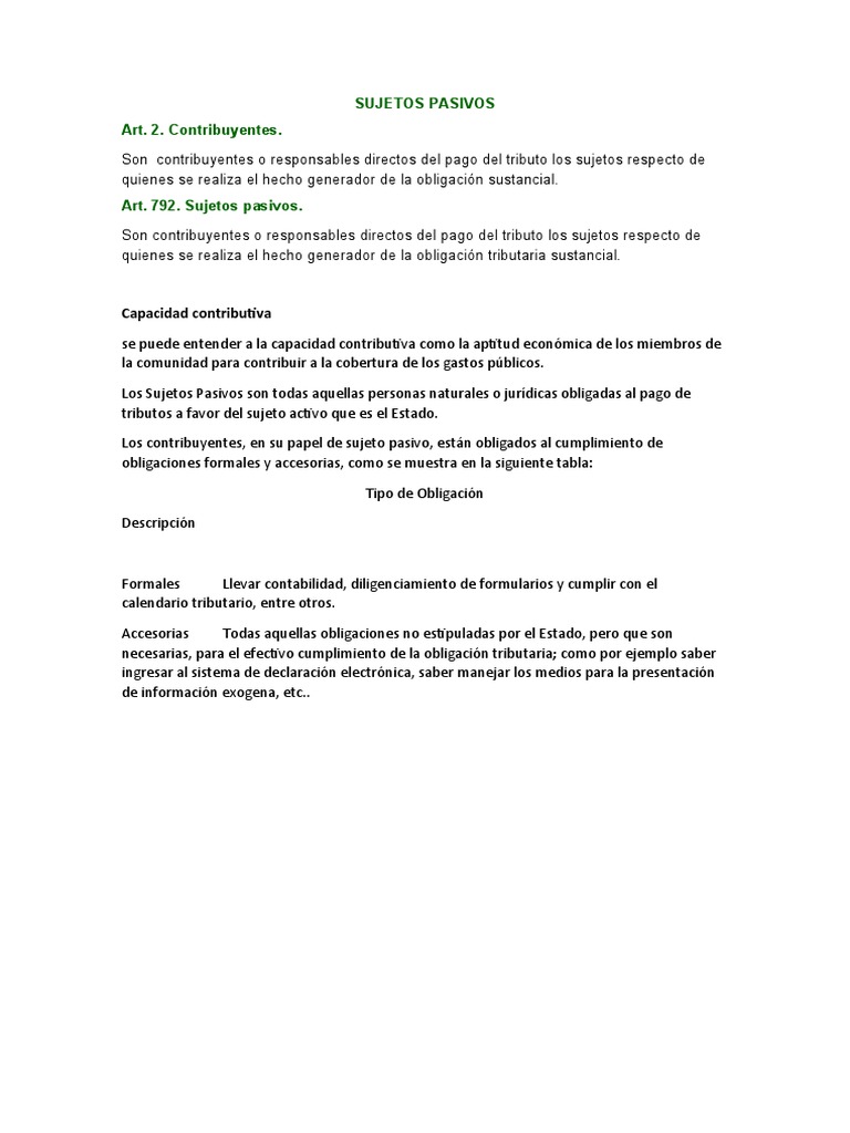Sujetos Pasivos y Obligaciones Tributarias | PDF | Ciencias sociales