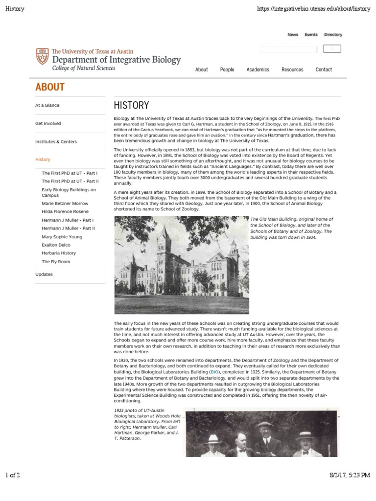 About History PDF Zoology University Of Texas At Austin
