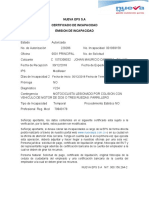 Certificado de incapacidad temporal por lesiones de motociclista