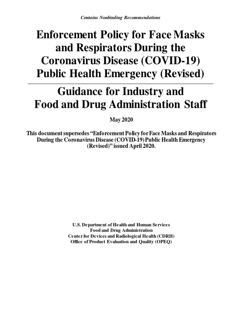 Face Masks and Respirators Guidance Revised | PDF | Federal Food ...