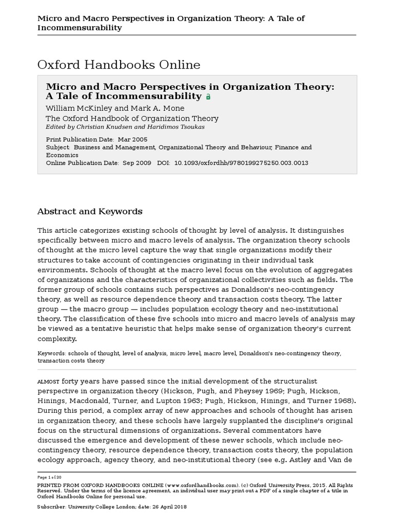 Micro vs. Macro Organization Theory Insights | PDF | Transaction Cost |  Governance