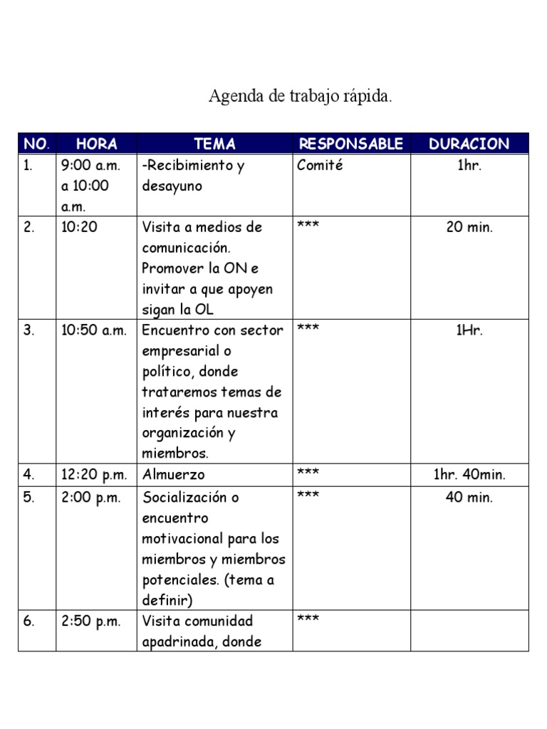 Modelo de Agenda de Trabajo | PDF