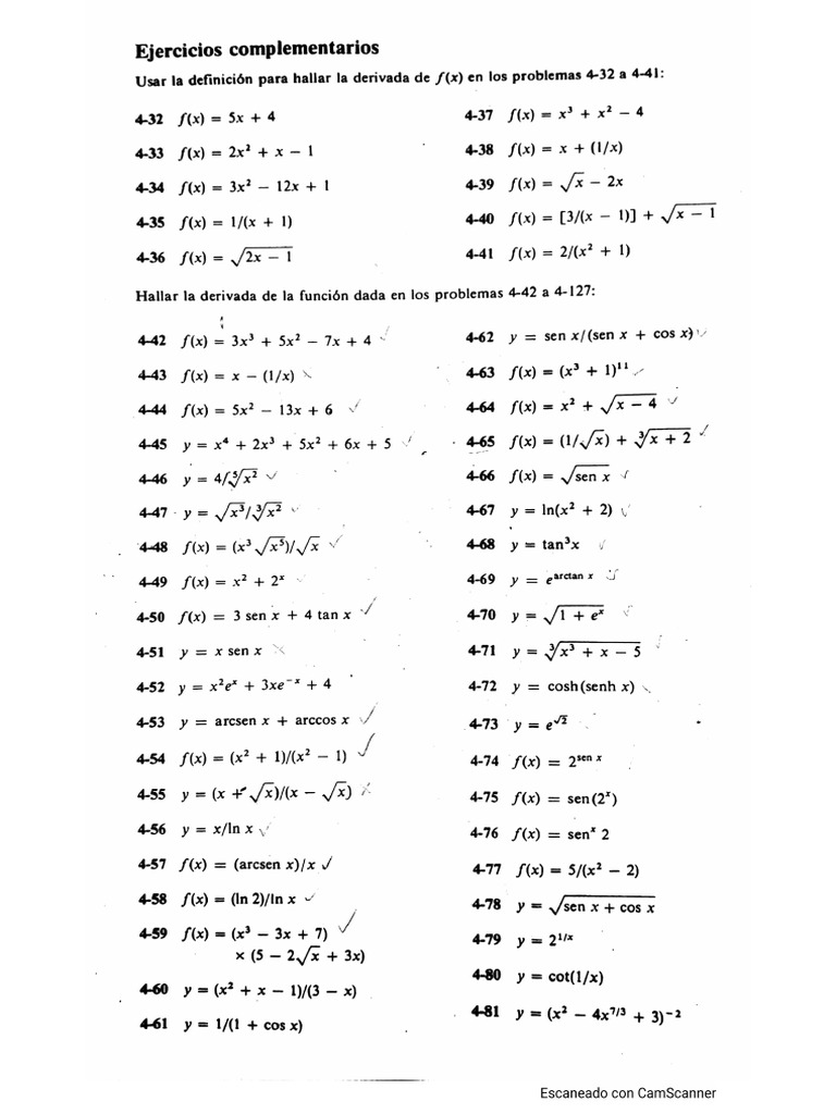 Ejercicios Complementarios Derivada Pdf