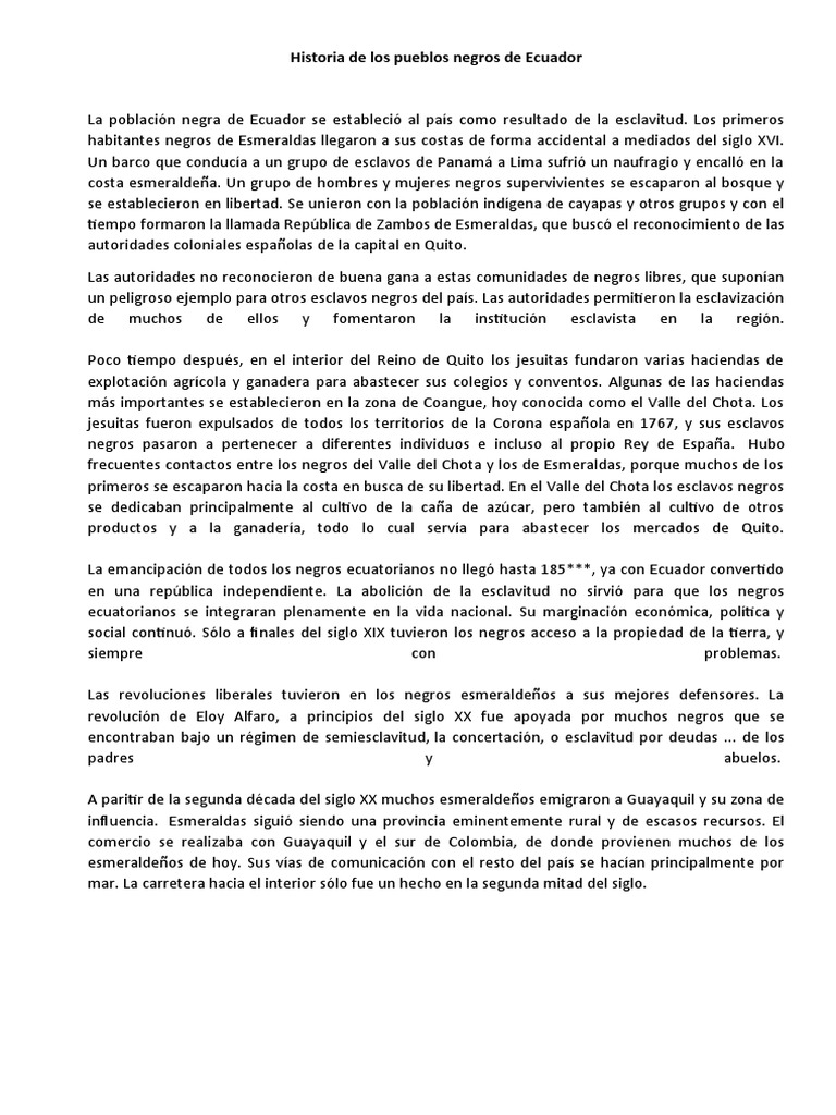 Llegada de africanos a Ecuador | PDF | Esclavitud | Ecuador