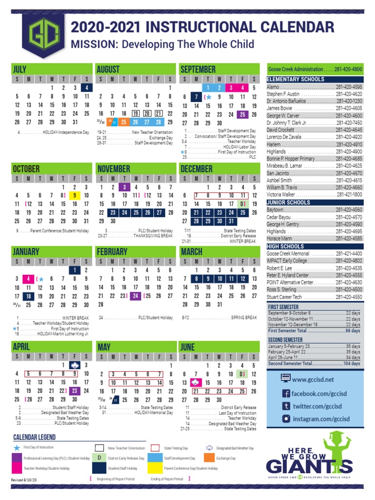 2020-2021 District Calendar | PDF | Academic Term | Academia