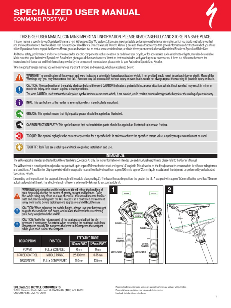 Specialized User Manual Command Post Wu PDF Screw Manufactured Goods