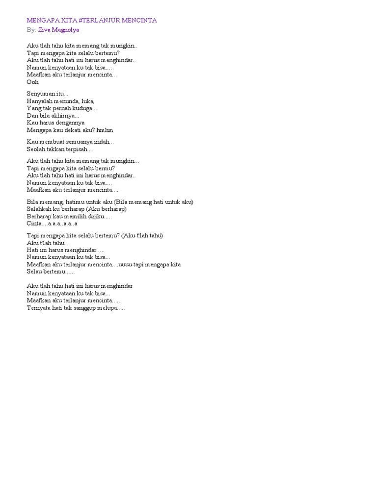 Mengapa Kita Terlanjur Mencinta By Ziva Magnola