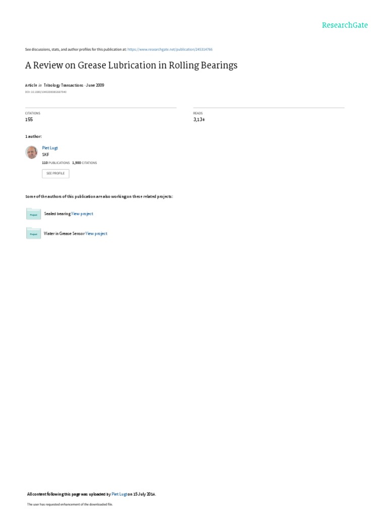 A Review On Grease Lubrication in Rolling Bearings PDF Bearing