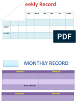 Weekly Record: SUN MON TUE WED THU FRI SAT Total