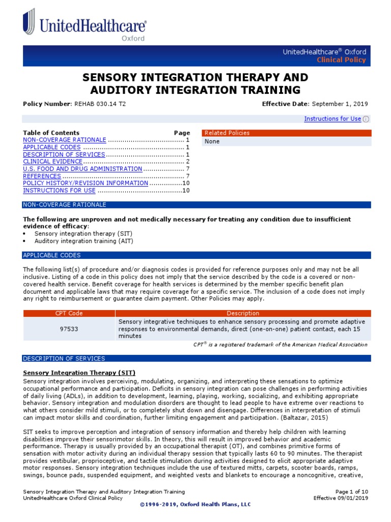 Sensory Integration Therapy Auditory Integration Training Ohp PDF | PDF ...