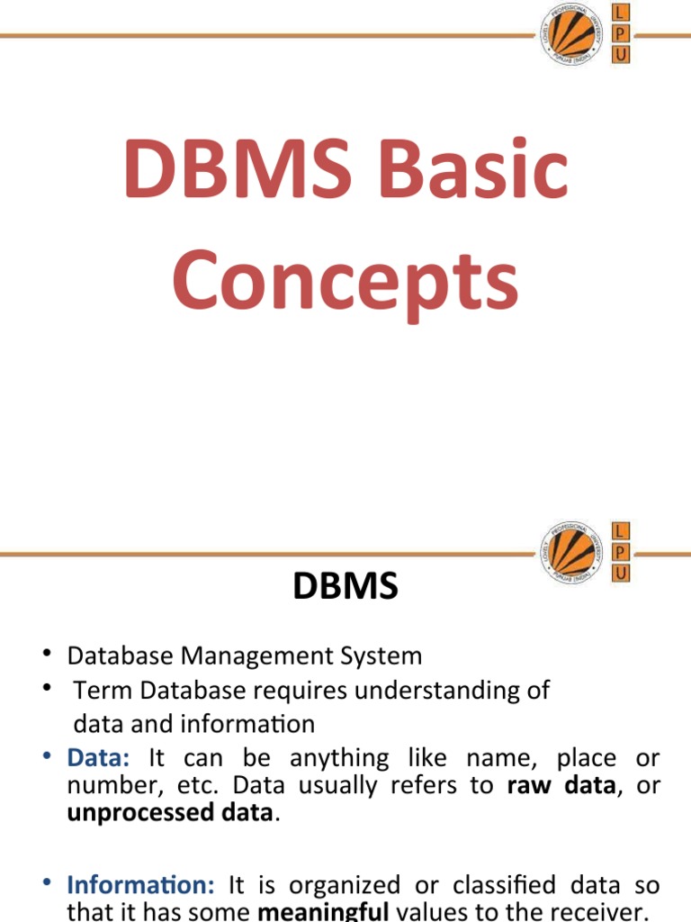 DBMS Basic Concepts | PDF | Data Model | Database Schema