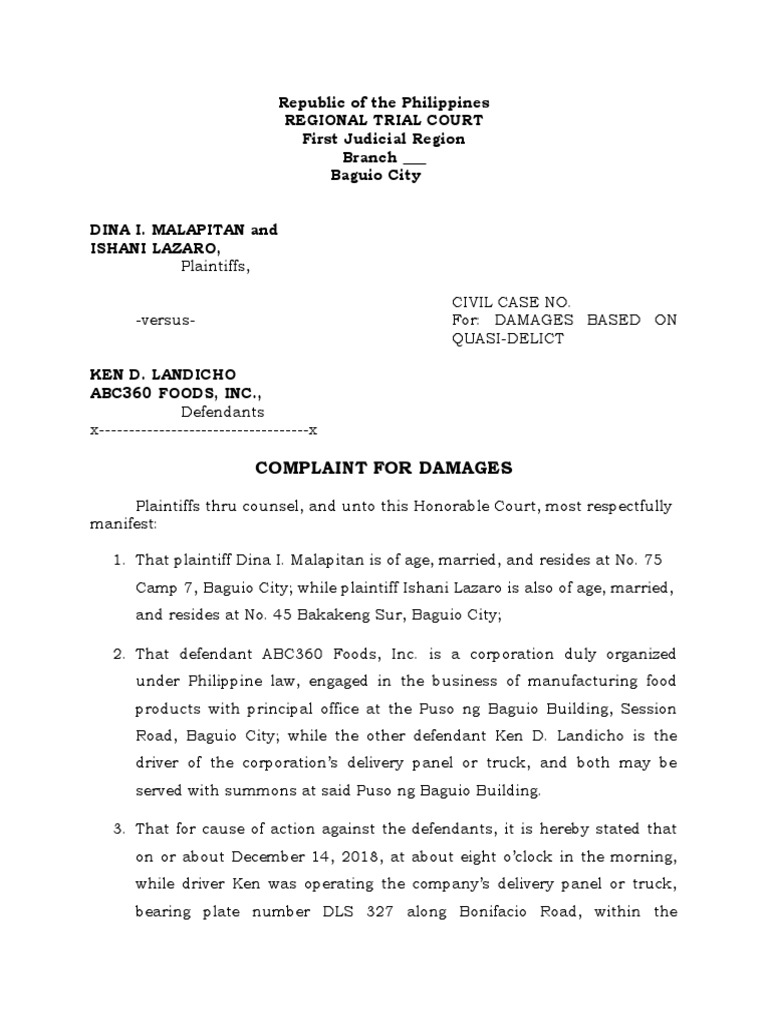 Republic of The Philippines Regional Trial Court First Judicial Region ...