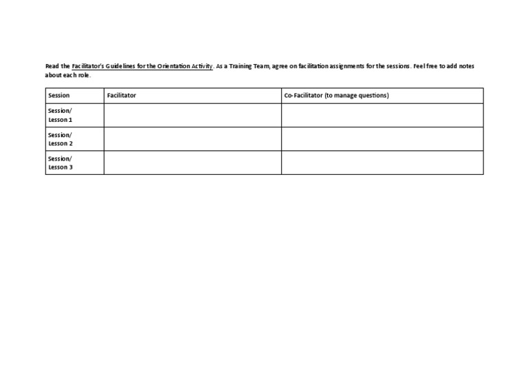 Facilitator Assignments For The Orientation | PDF | Career & Growth ...
