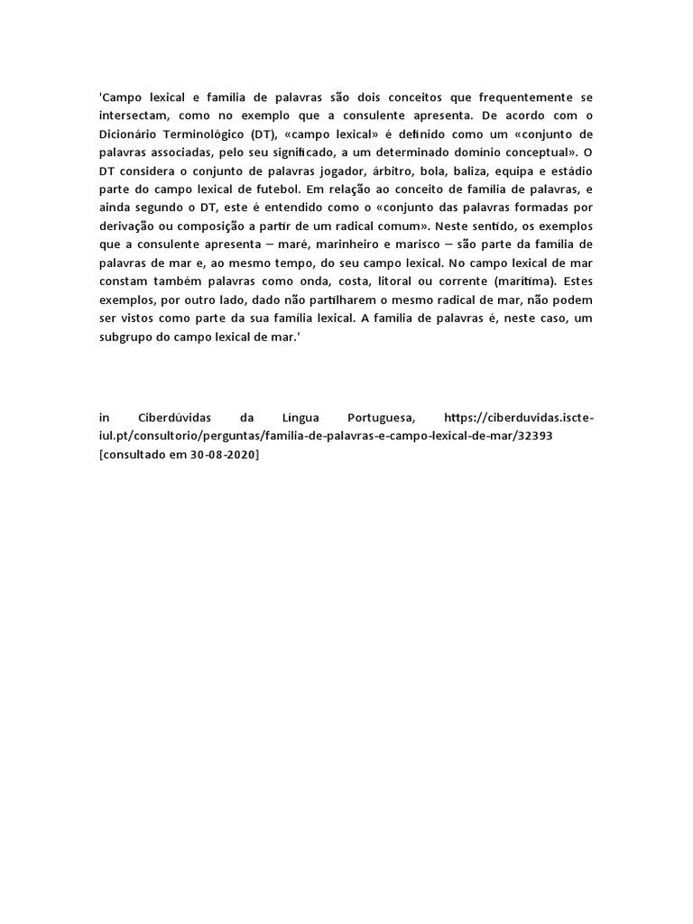 Campo Lexical e Família de Palavras: Mar | PDF