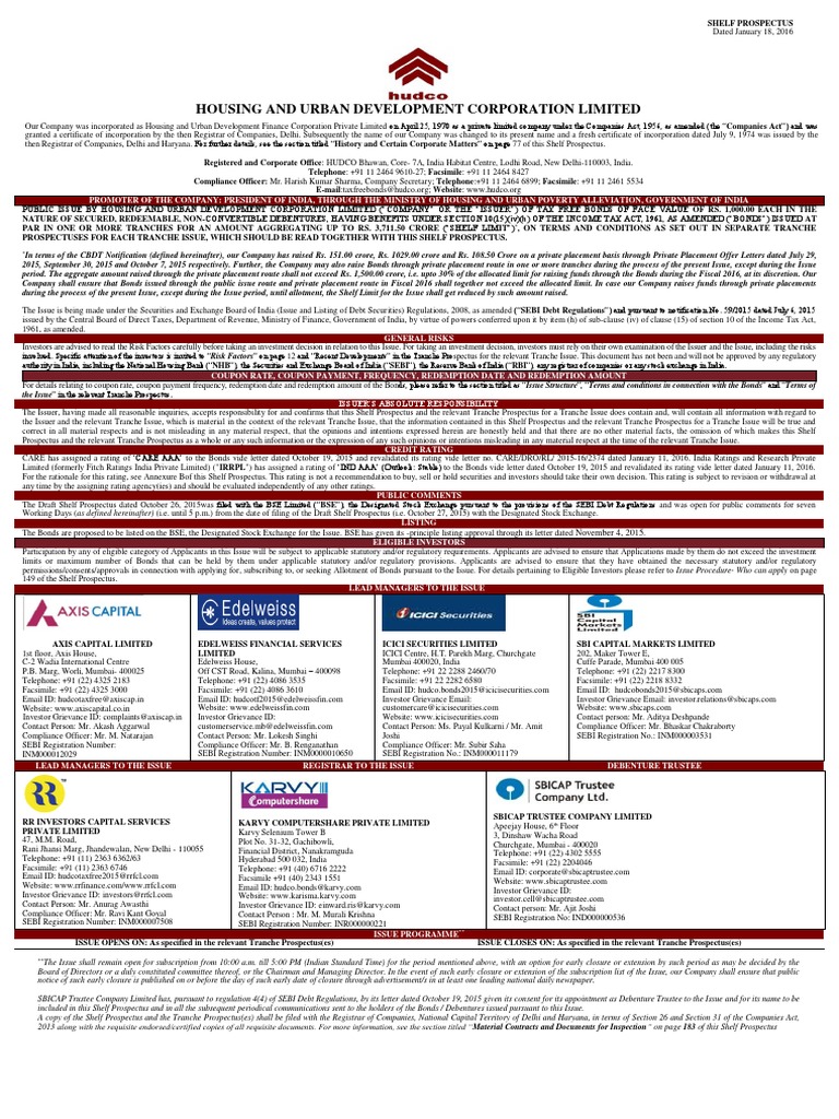 HUDCO Tax-Free Bonds Shelf Prospectus | PDF | Bonds (Finance ...