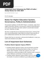 Important Govt Schemes by PMO of India Study Notes For UGC NET