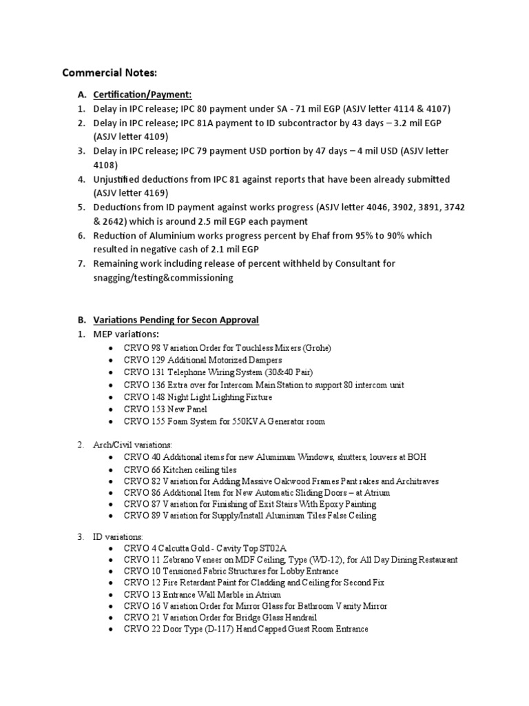 Commercial Notes:: A. Certification/Payment | PDF | Door ...