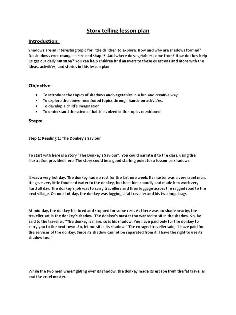 Shadow Storytelling Lesson Plan | PDF | Shadow