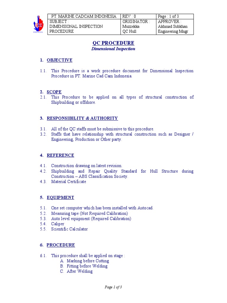 Dimensional Inspection Procedure PDF Engineering