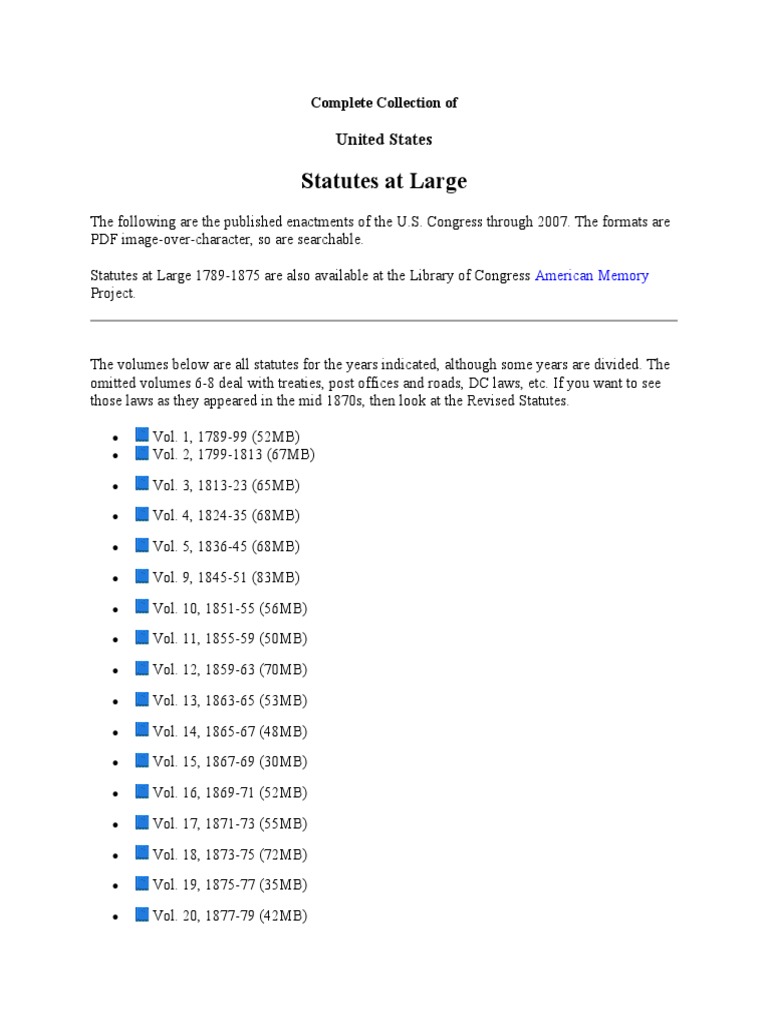 Complete Collection of PDF United States Statutes At Large Taxes