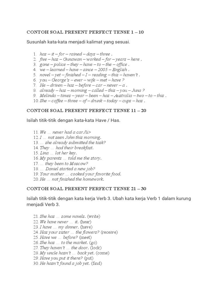 Contoh Soal Present Perfect Tense 1 Morphology Linguistic Typology