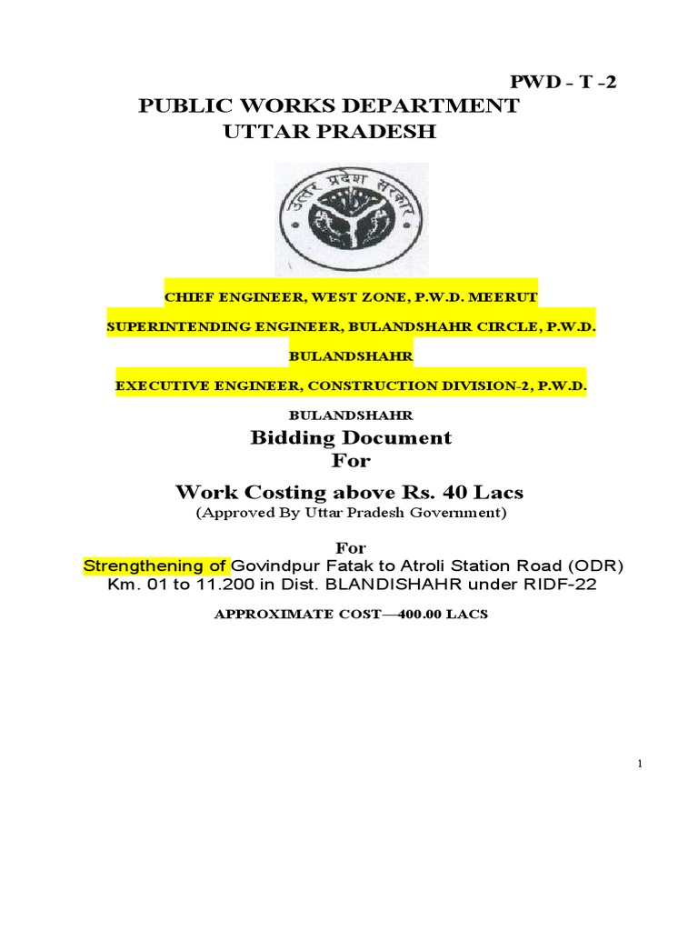 UP PWD Tender for Road Strengthening | PDF | Economies | Business