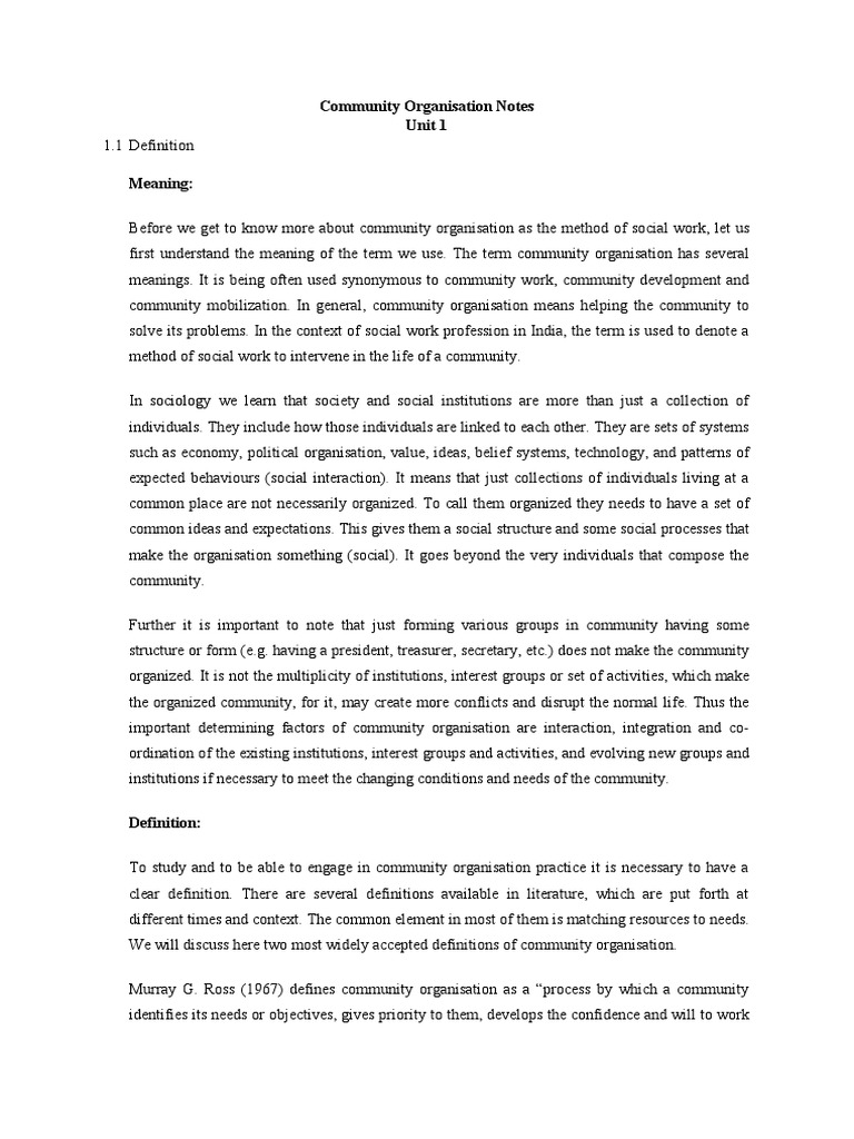 Community Organisation Notes Unit 1 | PDF | Community | Social Work