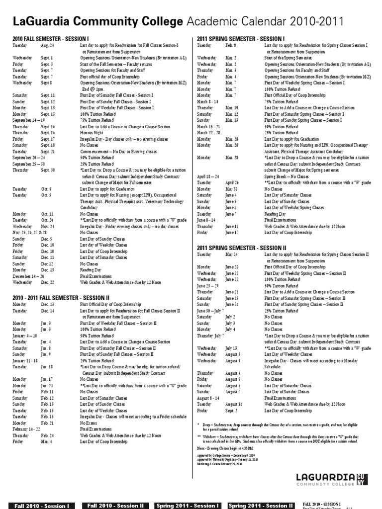 2010-2011 Academic Calendar | PDF | Workweek And Weekend