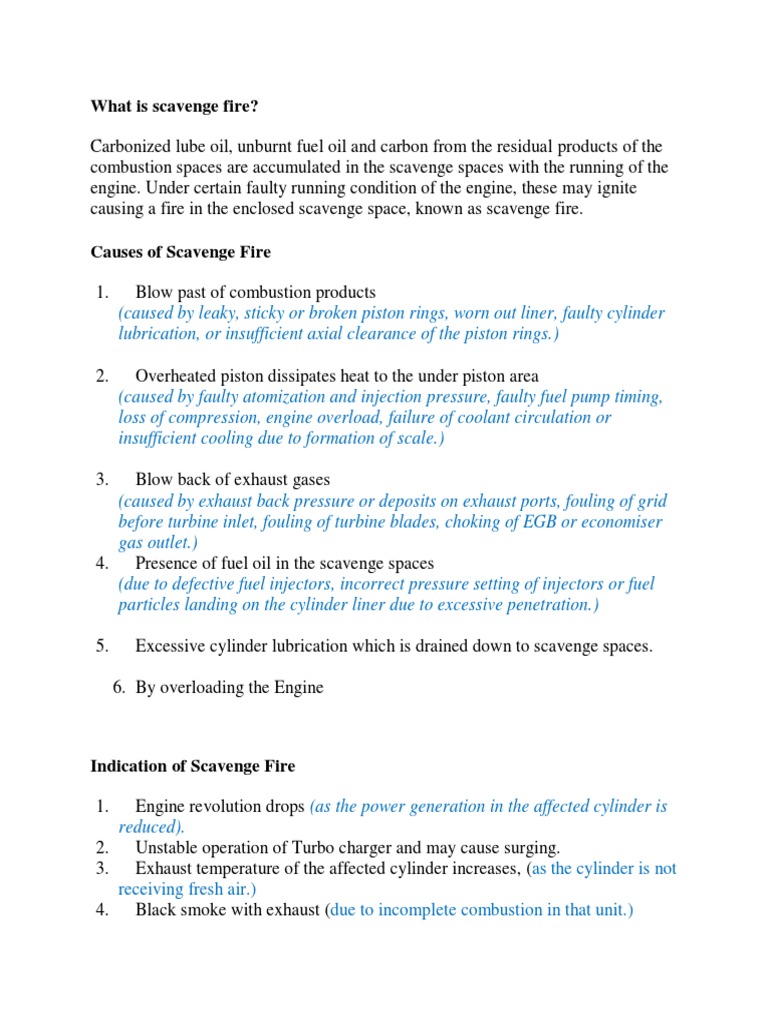 Causes, Indications, Prevention and Actions for Scavenge Fire in Marine ...