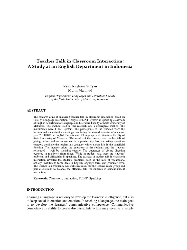 Analyzing Teacher Talk in ESL Classrooms | PDF | Teachers | Classroom