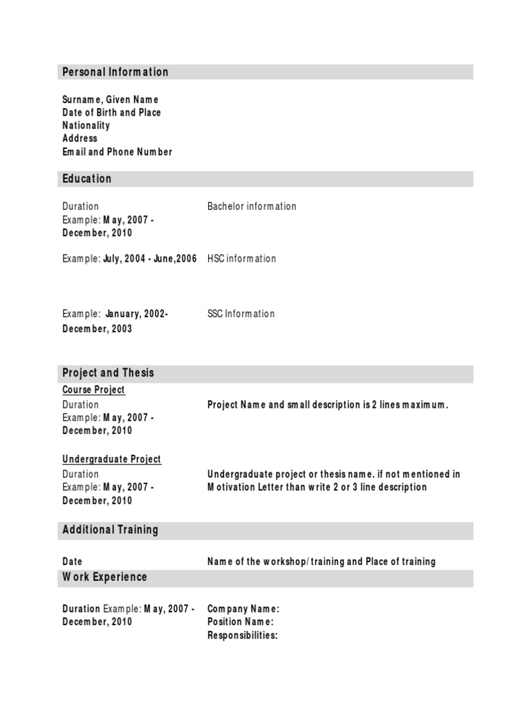 CV in Tabular Format PDF PDF
