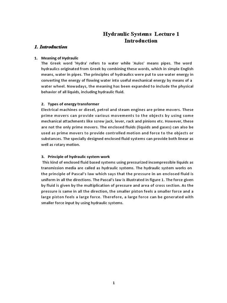 Introduction to Hydraulic Systems | PDF | Engines | Hydraulics