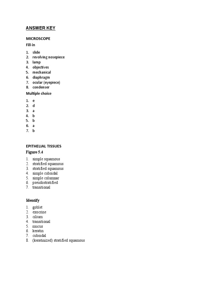 Answer Key Microscope FillIn PDF