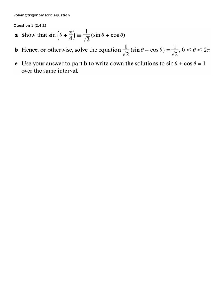 Solving Trigonometric Equation - Que | PDF | Teaching Methods ...