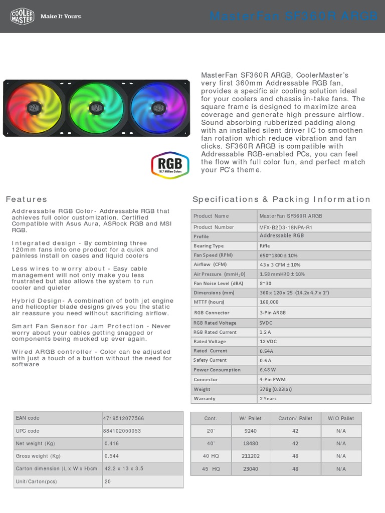 MasterFan SF360R ARGB Features Overview | PDF | Rgb Color Model ...