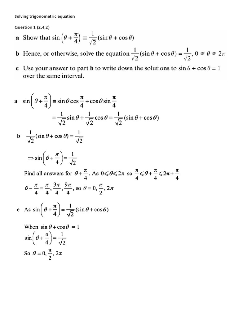 Solving Trigonometric Equation - Answer - Question | PDF | Teaching ...