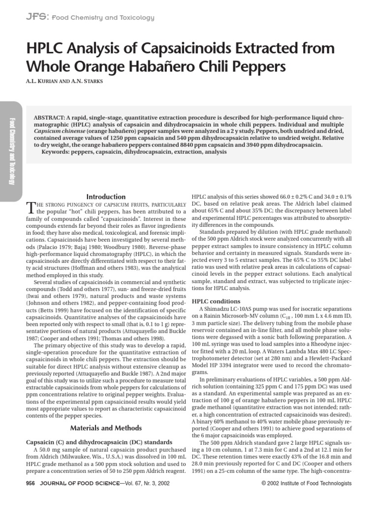 HPLC Analysis of Capsaicinoids Extracted From PDF High Performance