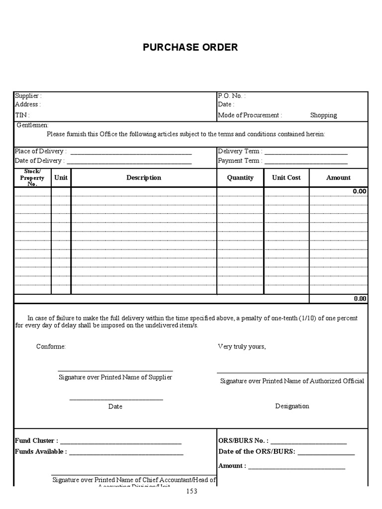 Purchase Order: Unit Description Quantity Unit Cost Amount 0.00 | PDF