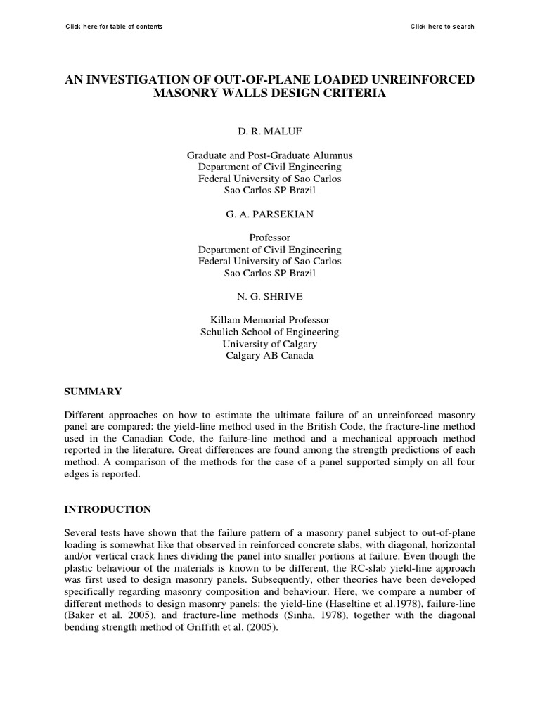 An Investigation of Out-Of-Plane Loaded Unreinforced Masonry Walls ...