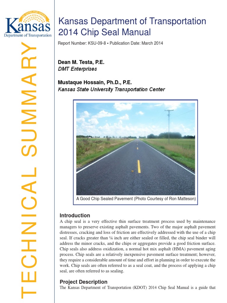 Kansas Department of Transportation 2014 Chip Seal Manual Dean M