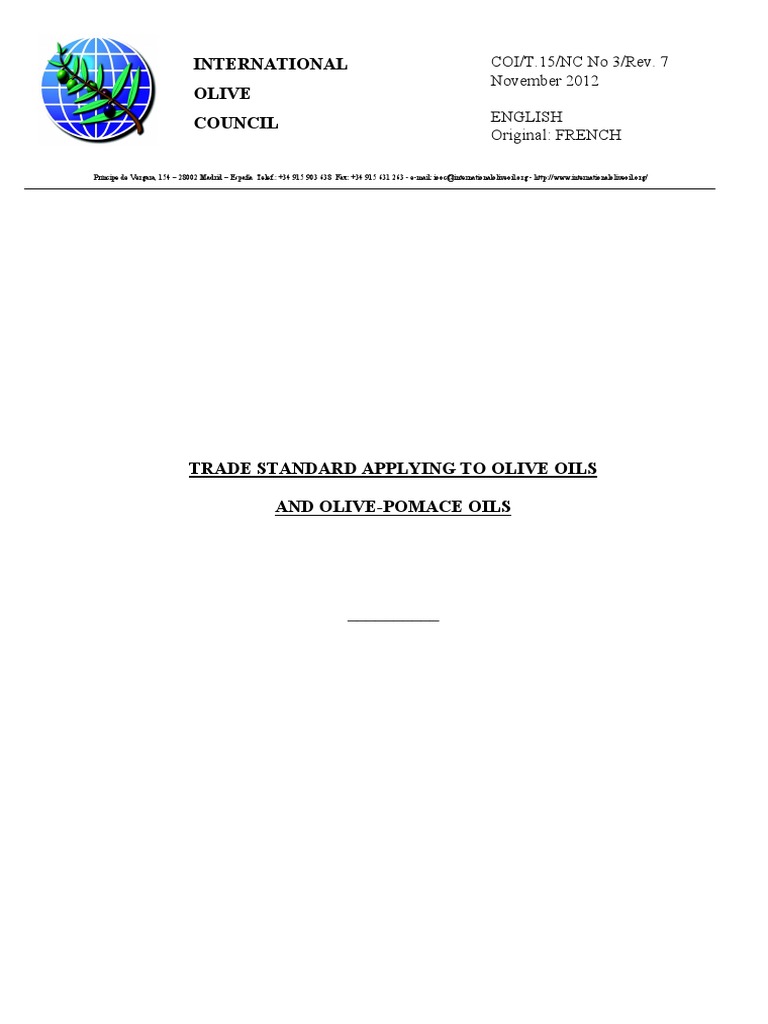 Ioc Olive Oil Standard PDF Olive Oil Fatty Acid