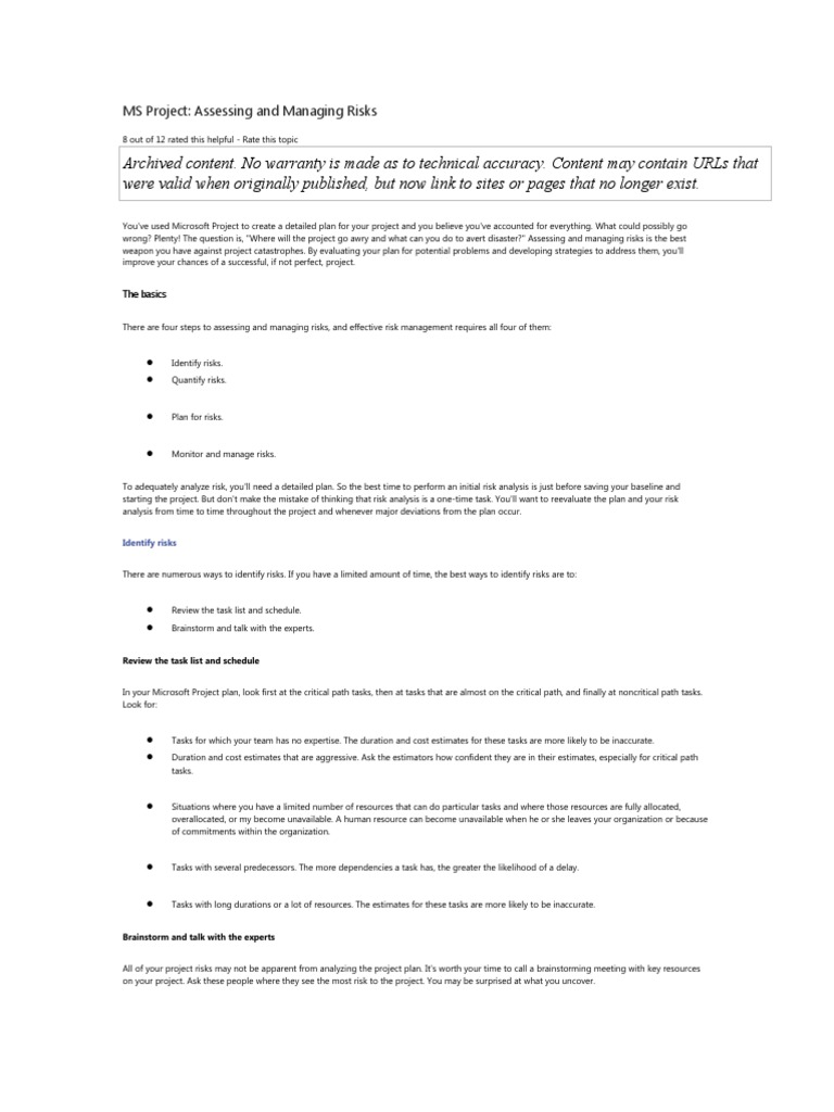 MS Project and Risk Management | PDF | Risk | Risk Management