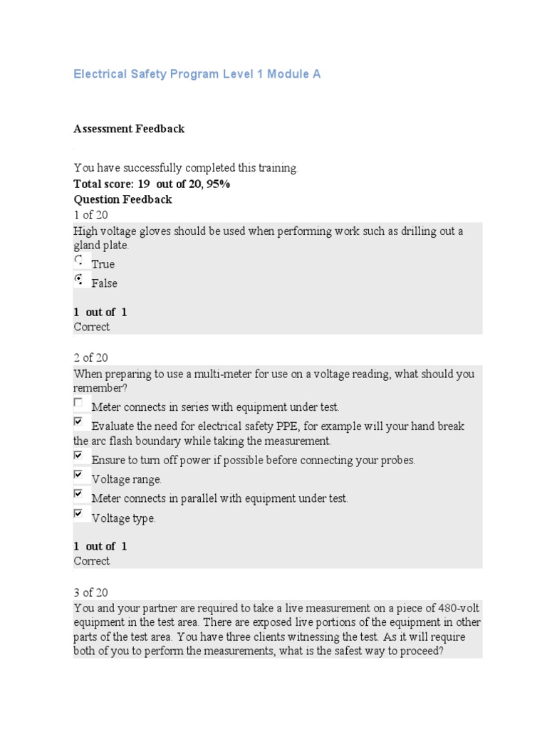 Electrical Safety Training Assessment Results | PDF | Fuse (Electrical ...