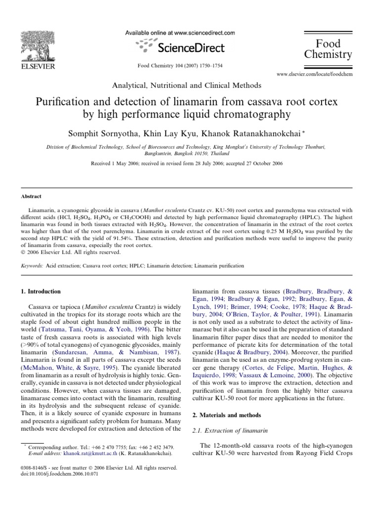 Linamarin Extraction from Cassava HPLC Methods | PDF | High Performance ...
