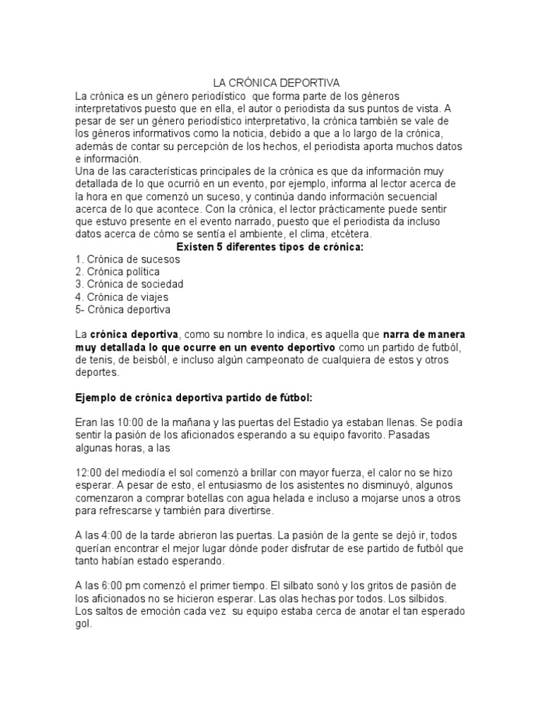 Crnica Deportiva: Detalles y Tipos | PDF | Asociacin de Futbol ...