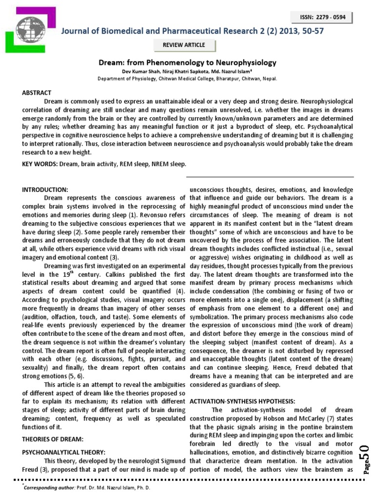 Dream From Phenomenology To Neurophysiol PDF | PDF | Rapid Eye Movement ...