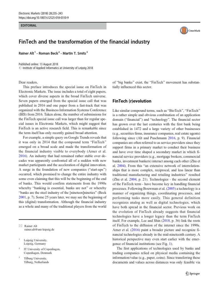 FinTech's Impact on Finance Evolution | PDF | Financial Technology ...