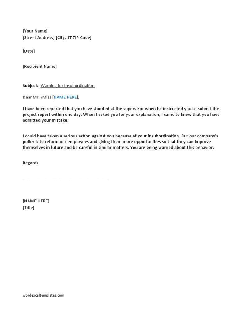 Warning Letter For Insubordination | PDF